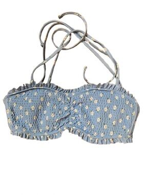 Hollister Swim Blue Floral Daisy Ruffle Bandeau Bikini Top Size Small